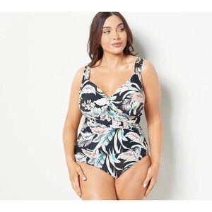 Jantzen Print  Surplice Maillot One- Piece‎ Swimsuit, Multicolor, 16